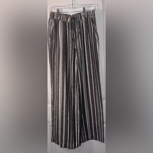 Briggs Womens Linen BLend Pull On Pants Size M Black Striped Straight High Rise
